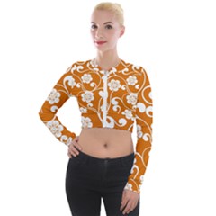 Orange Floral Walls  Long Sleeve Cropped Velvet Jacket by ConteMonfrey