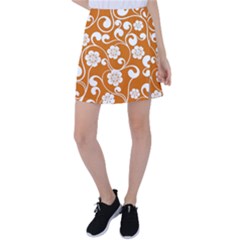 Orange Floral Walls  Tennis Skirt