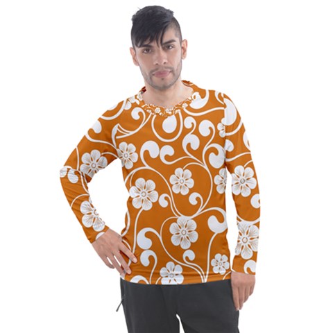 Orange Floral Walls  Men s Pique Long Sleeve Tee by ConteMonfrey