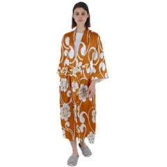 Orange Floral Walls  Maxi Satin Kimono