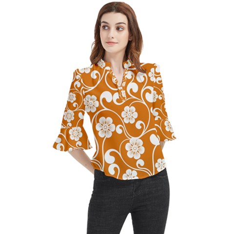 Orange Floral Walls  Loose Horn Sleeve Chiffon Blouse by ConteMonfrey