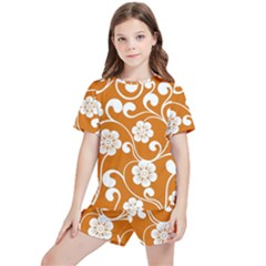 Orange Floral Walls  Kids  Tee And Sports Shorts Set by ConteMonfrey