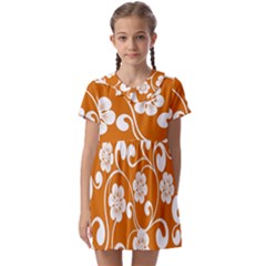 Orange Floral Walls  Kids  Asymmetric Collar Dress by ConteMonfrey