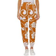 Orange Floral Walls  Cropped Drawstring Pants by ConteMonfrey