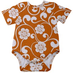 Orange Floral Walls  Baby Short Sleeve Onesie Bodysuit by ConteMonfrey