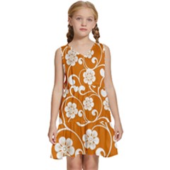 Orange Floral Walls  Kids  Sleeveless Tiered Mini Dress by ConteMonfrey