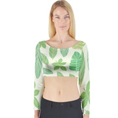 Watercolor Banana Leaves  Long Sleeve Crop Top by ConteMonfrey