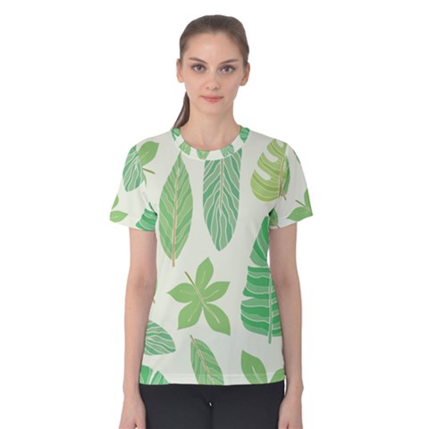 Watercolor Banana Leaves  Women s Cotton Tee by ConteMonfrey