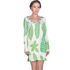 Watercolor Banana Leaves  Long Sleeve Nightdress by ConteMonfrey