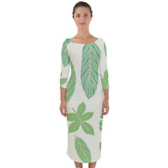 Watercolor Banana Leaves  Quarter Sleeve Midi Bodycon Dress by ConteMonfrey