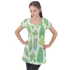 Watercolor Banana Leaves  Puff Sleeve Tunic Top by ConteMonfrey