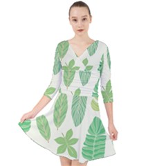 Watercolor Banana Leaves  Quarter Sleeve Front Wrap Dress by ConteMonfrey