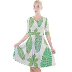 Watercolor Banana Leaves  Quarter Sleeve A-line Dress by ConteMonfrey