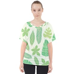 Watercolor Banana Leaves  V-neck Dolman Drape Top by ConteMonfrey