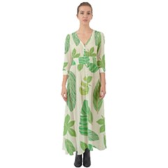 Watercolor Banana Leaves  Button Up Boho Maxi Dress by ConteMonfrey