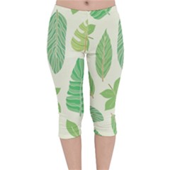 Watercolor Banana Leaves  Velvet Capri Leggings  by ConteMonfrey