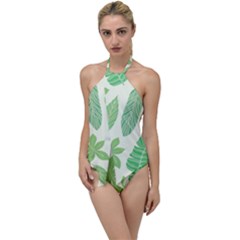 Watercolor Banana Leaves  Go With The Flow One Piece Swimsuit by ConteMonfrey