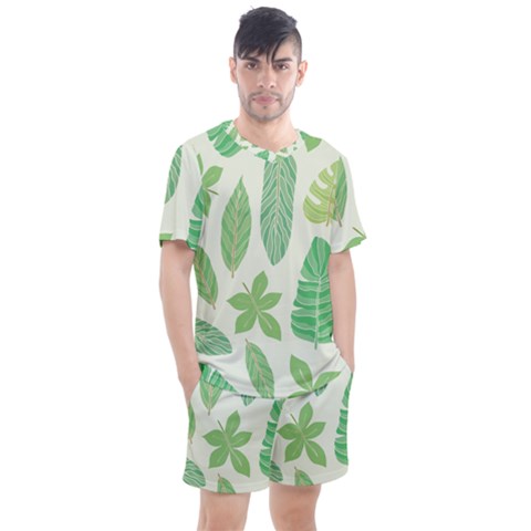 Watercolor Banana Leaves  Men s Mesh Tee And Shorts Set by ConteMonfrey