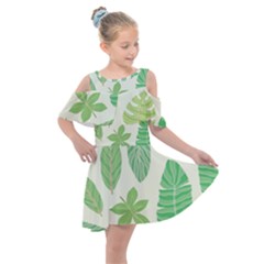 Watercolor Banana Leaves  Kids  Shoulder Cutout Chiffon Dress by ConteMonfrey