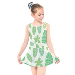 Watercolor Banana Leaves  Kids  Skater Dress Swimsuit by ConteMonfrey