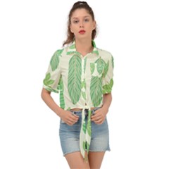 Watercolor Banana Leaves  Tie Front Shirt  by ConteMonfrey