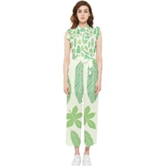 Watercolor Banana Leaves  Women s Frill Top Chiffon Jumpsuit by ConteMonfrey