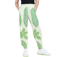 Watercolor Banana Leaves  Kids  Elastic Waist Pants by ConteMonfrey