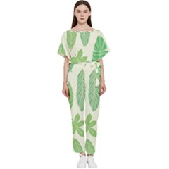 Watercolor Banana Leaves  Batwing Lightweight Chiffon Jumpsuit by ConteMonfrey