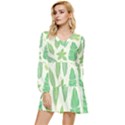 Watercolor Banana Leaves  Tiered Long Sleeve Mini Dress View1