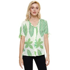 Watercolor Banana Leaves  Bow Sleeve Button Up Top by ConteMonfrey