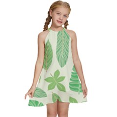 Watercolor Banana Leaves  Kids  Halter Collar Waist Tie Chiffon Dress by ConteMonfrey