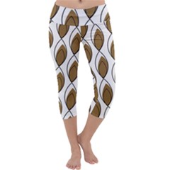 Brown Minimalist Leaves  Capri Yoga Leggings by ConteMonfrey