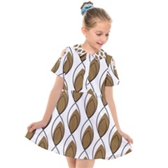 Brown Minimalist Leaves  Kids  Short Sleeve Shirt Dress by ConteMonfrey