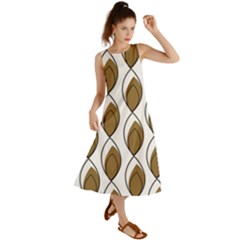 Brown Minimalist Leaves  Summer Maxi Dress by ConteMonfrey