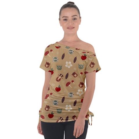 Cute Forest Friends Off Shoulder Tie-up Tee by ConteMonfrey