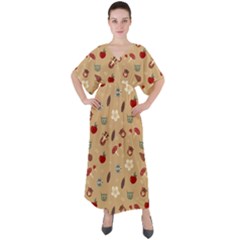 Cute Forest Friends V-neck Boho Style Maxi Dress by ConteMonfrey