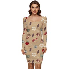 Cute Forest Friends Women Long Sleeve Ruched Stretch Jersey Dress by ConteMonfrey