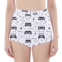 Pattern Retro Italy Cars Classic High-waisted Bikini Bottoms by danenraven