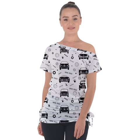 Pattern Retro Italy Cars Classic Off Shoulder Tie-up Tee by danenraven