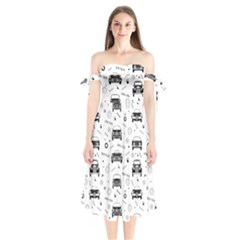 Pattern Retro Italy Cars Classic Shoulder Tie Bardot Midi Dress