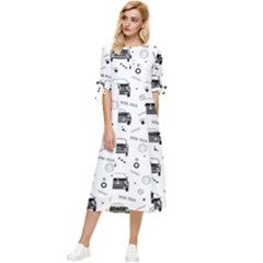 Pattern Retro Italy Cars Classic Bow Sleeve Chiffon Midi Dress by danenraven