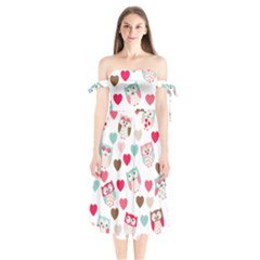 Lovely Owls Shoulder Tie Bardot Midi Dress by ConteMonfrey