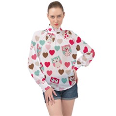 Lovely Owls High Neck Long Sleeve Chiffon Top by ConteMonfrey