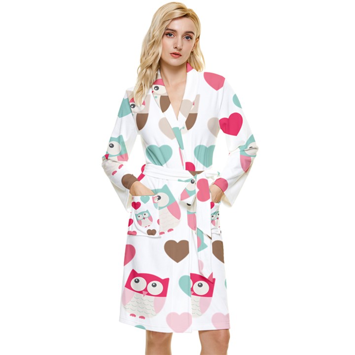 Lovely Owls Long Sleeve Velour Robe