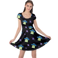 Illustration Cosmos Cosmo Rocket Spaceship -ufo Cap Sleeve Dress by danenraven