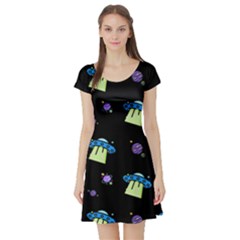 Illustration Cosmos Cosmo Rocket Spaceship -ufo Short Sleeve Skater Dress by danenraven