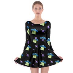 Illustration Cosmos Cosmo Rocket Spaceship -ufo Long Sleeve Skater Dress by danenraven