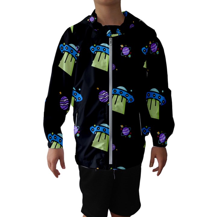 Illustration Cosmos Cosmo Rocket Spaceship -ufo Kids  Hooded Windbreaker