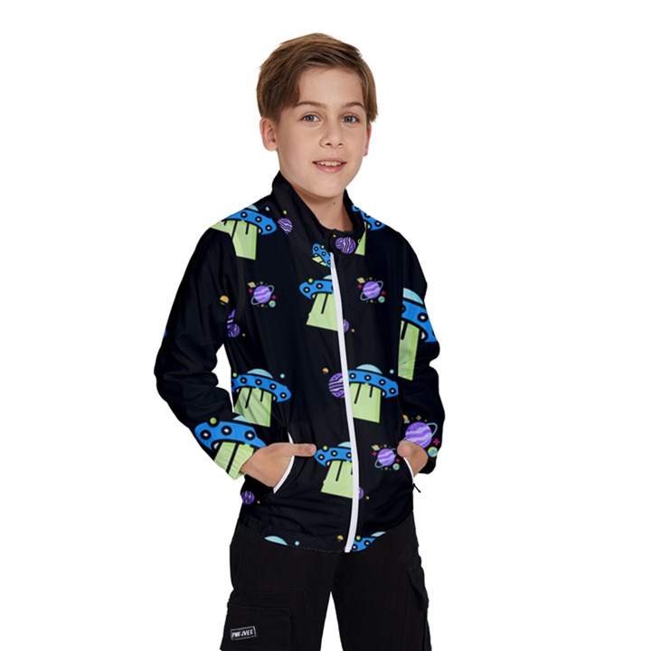 Illustration Cosmos Cosmo Rocket Spaceship -ufo Kids  Windbreaker