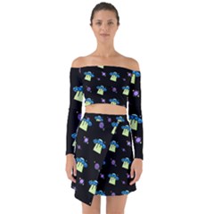 Illustration Cosmos Cosmo Rocket Spaceship -ufo Off Shoulder Top With Skirt Set by danenraven